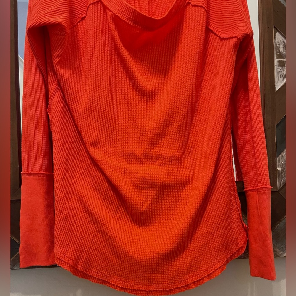 Free People Waffle Oversized Top  | color | ORANGE | size | SMALL |